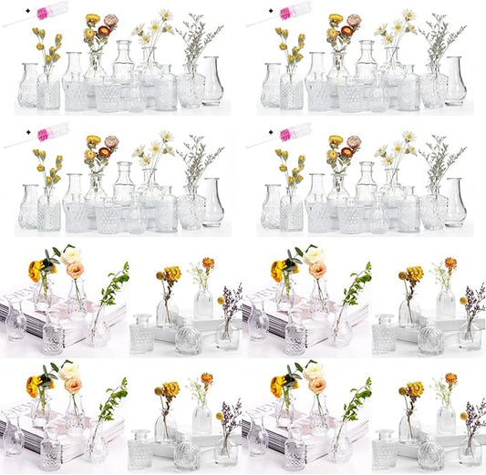 Glass Bud Vase Set of 88 Bud Vases in Bulk with 4 Brushes, Glass Vases for Centerpieces Cute, Vintage Wedding Decor Clear Bulk Mini Vase for Rustic Wedding Decorations, Home Table Flower Decor