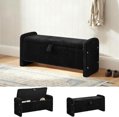 44" Storage Ottoman Bench, Upholstered End of Bed Storage Benches, Rectangle Ottoman with Storage for Bedroom, Entryway, Corduroy Black