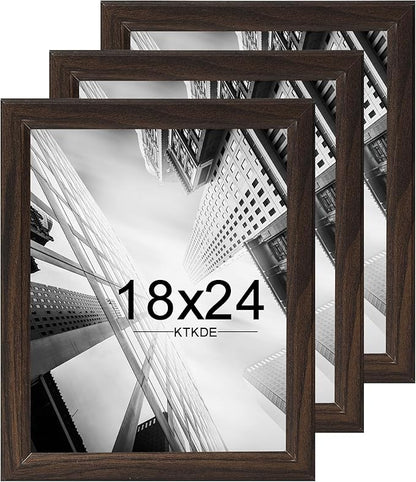 KTKDE Studio Gallery 18x24 Select Poster Frame Set of 3, Walnut Wooden frames Display Poster, Posters & Art Prints for Artwork Wall Vertical or Horizontal Display best gift