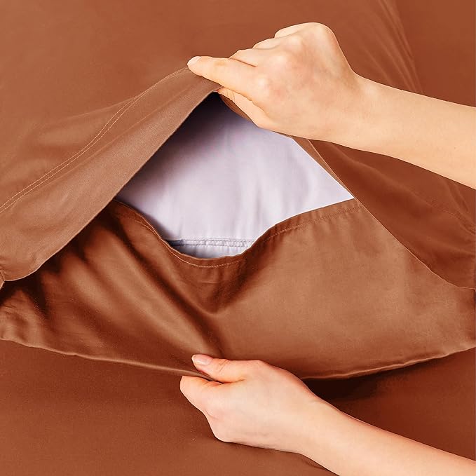 Bedsure Cooling Sheets Twin, Rayon Derived from Bamboo, Breathable & Soft Twin Sheets Set, Deep Pocket Up to 16 Inches, Hotel Luxury Silky Bedding for Hot Sleepers, Burnt Orange