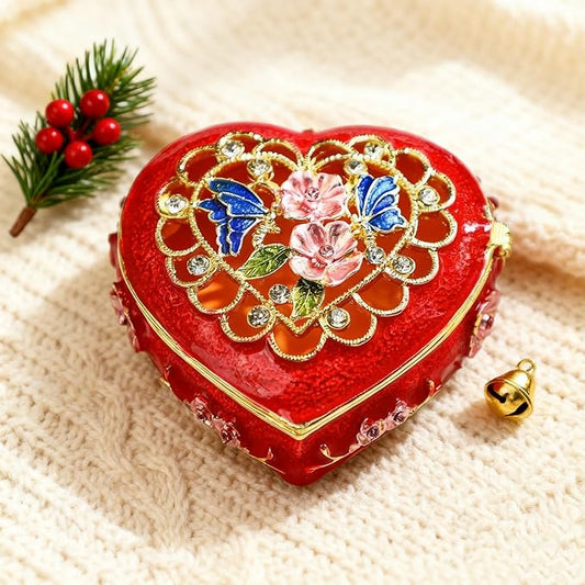 YU FENG 2.5inch Vintage Heart Trinket Box Small Hinged Trinket Boxes Red Jewelry Trinket Box Jeweled Ring Box Gift for Girl Women Christmas Gift