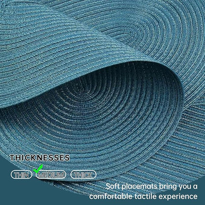 Noctiflorous Oval Braided Placemats Set of 6 Woven 12x18 Inch Non Slip Washable Heat Resistant Place Mats Tablemats for Dining Kitchen Party Daily Table Decor Dinner Mats (Teal Blue, 6)
