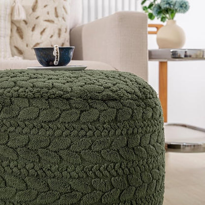Unstuffed Ottoman Pouf Cover – Round Faux Fur Footstool Plush Floor Pouf (No Filler Included) Perfect for Living Room, Bedroom, or Office Lounge (Green, 20x20x15 in)
