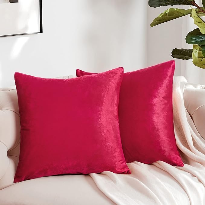 GIGIZAZA Red Velvet Decorative Throw Pillow Covers for Sofa Bed 2 Pack Soft Cushion Cover