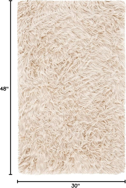 SAFAVIEH Faux Sheep Skin Collection 2'6" x 4' Beige FSS235K Silken Glam 2.35-inch Thick Accent Rug