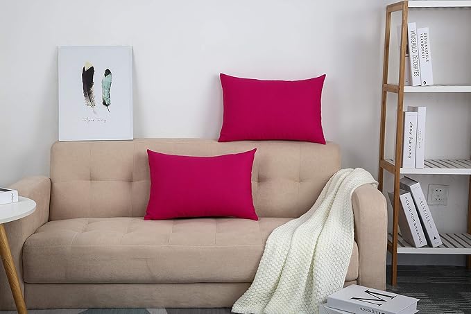 TangDepot Cotton Solid Throw Pillow Covers, 12" x 20" , Brilliant Rose, 1 Count (Pack of 1)