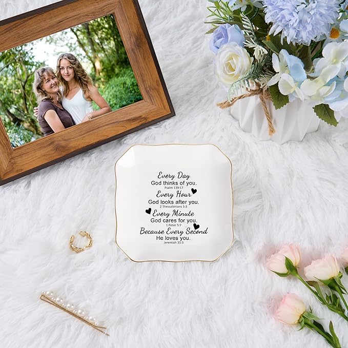 Christian Gifts for Women Jewelry Dish, Inspirational Religious Spiritual Gifts for Women Birthday Christmas Mothers Day Faith Baptism Bible Gift
