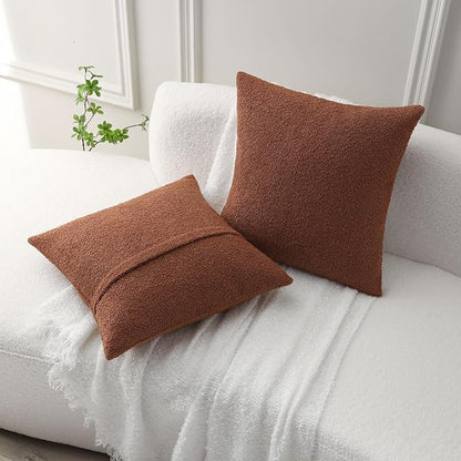 FUTEI Pack of 2 Rust Decorative Throw Pillow Covers 26x26 Inch Soft Cozy Solid Boucle Textured Euro Pillow Shams,Modern Home Decor for Couch Bed Living Room
