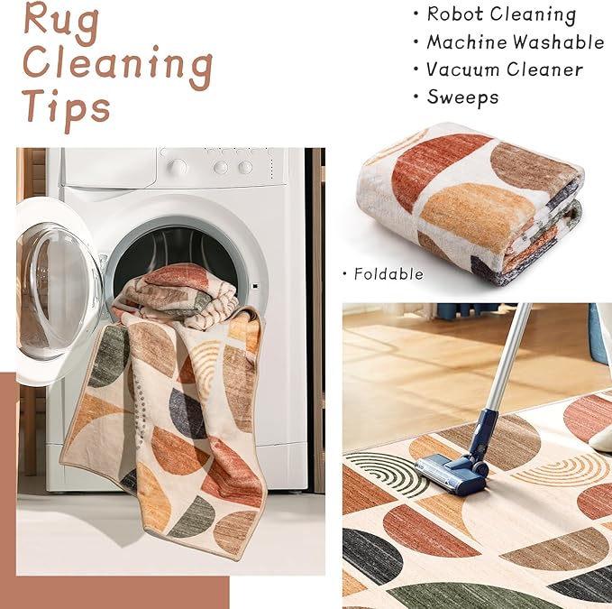MUJOO 3x5 Rug Washable,Boho Area Rugs for Bedroom Entryway Living Room Bedside,Small Throw Floor Carpet Non Slip Soft Indoor Modern Abstract Bohemian Terracotta