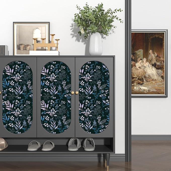 Vintage Blue Wallpaper Peel and Stick Dark Pink Floral Wallpaper 17.5'' x 118'' Dark Blue Leaf Contact Paper Vinyl Waterproof Self Adhesive Boho Botanical Wall Paper for Bedroom Cabinet Décor