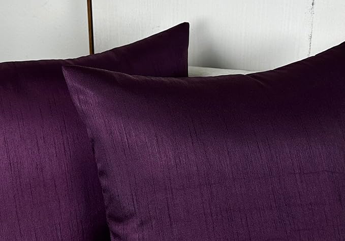 Aiking Home 20x20 Inches Faux Silk Square Throw Pillow Cover, Zipper Closure, Eggplant (Set of 2)