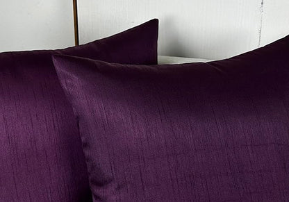 Aiking Home 20x20 Inches Faux Silk Square Throw Pillow Cover, Zipper Closure, Eggplant (Set of 2)