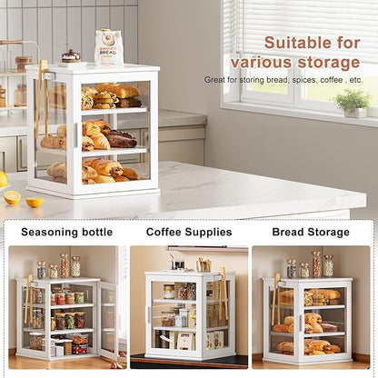WOWLIVE Bread Box for Kitchen Countertop, Large 3 Layers Bread Storage Container for Homemade Bread with Window, Farmhouse Breadbox Organizer for Kitchen, Cabinet, Pantry (White, Extra Large)