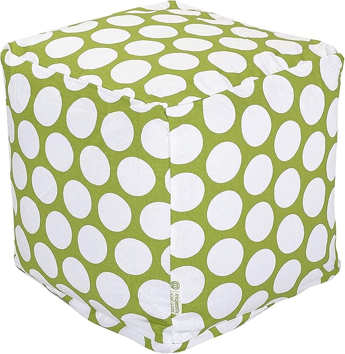 Majestic Home Goods Hot Green Large Polka Dot Bean Bag Ottoman Pouf Cube L W x 17" H