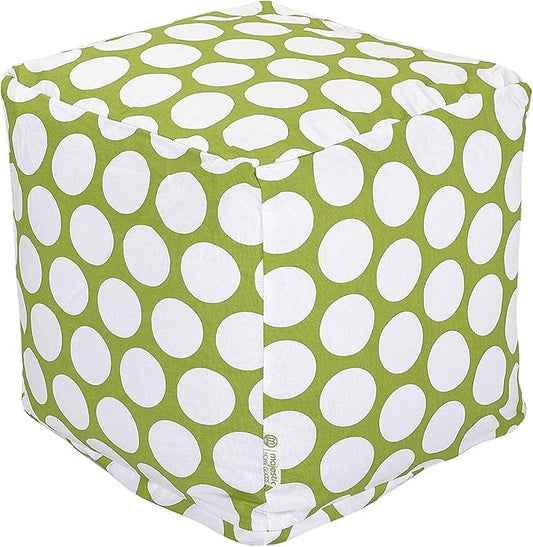 Majestic Home Goods Hot Green Large Polka Dot Bean Bag Ottoman Pouf Cube L W x 17" H