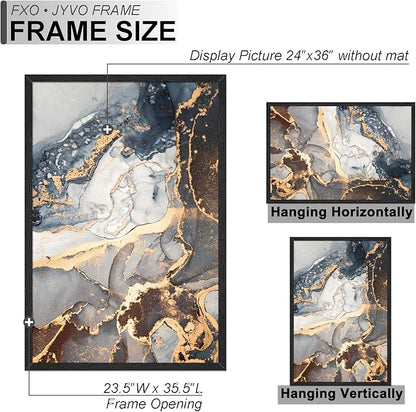 Engineered Wood 24 x 36 Frame Set of 2, Black Picture Frame for 24x36 Inch Poster Puzzle Photo, Light Weight 24by36 Poster Frame with Wood-grain for Wall - 2 Pack/Black/24 x36