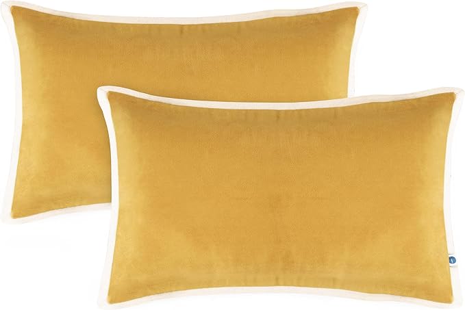 FINGERCRAFT Decorative Throw Pillow Cover Pack of 2 Soft Velvet Cushion Cover, Sofa and Bedroom Pillow Case 12" x 20" Gold