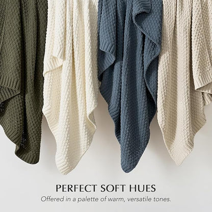 EVERGRACEHOME Chunky Chenille Knit Throw Blanket for Couch, Soft Luxurious Moss Stitch Blankets for Bed, Cozy Decorative Farmhouse Knitted Throws for Sofa, Beige, 60" x 80"