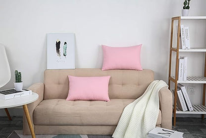 TangDepot Handmade Decorative Solid 100% Cotton Canvas Throw Pillow Covers/Pillow Shams, (12"x20", Salmon Pink)