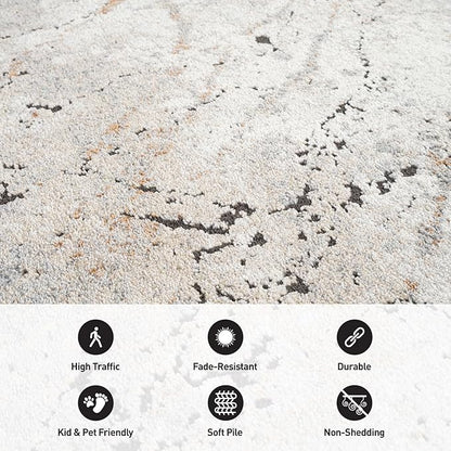 Rugshop Drifted Marble Abstract Area Rug Modern Indoor Rug for Entryway, Doormat, or Kitchen Easy to Clean, Durable, Kid & Pet Friendly Gray, Ivory, Neutral Tones 2' x 3'