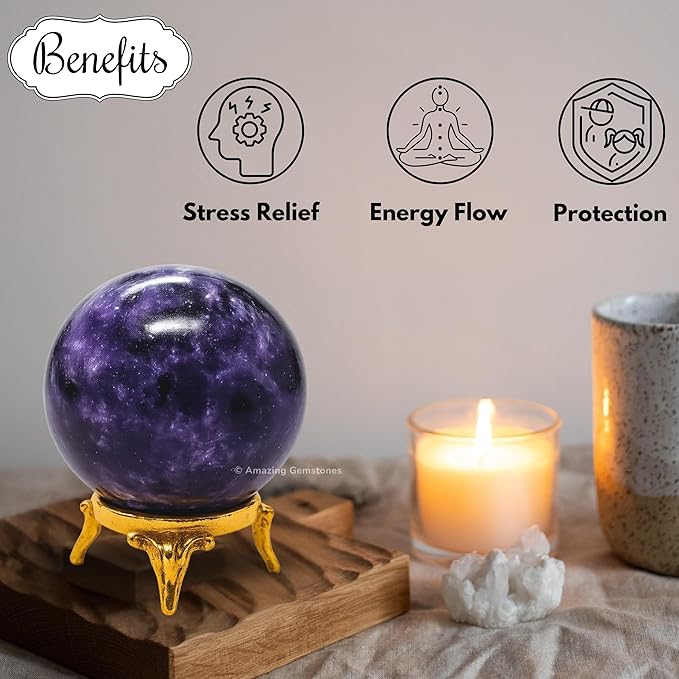 Amazing Gemstone Lepidolite Crystal Ball with Stand - 1.5" Inches Crystal Sphere Meditation Balls for Witchcraft and Decorative Balls
