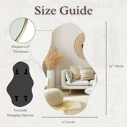 PERFNIQUE Irregular Wall Mirror Asymmetrical Mirror, 35''x21'' Decorative Modern Mirrors for Bathroom Bedroom Living Room Entryway, Cloud Frameless Mirror, Wall Mounted (35''x21'', Cloud)