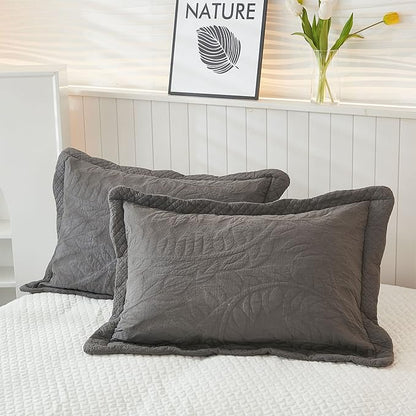 MarCielo 3-Piece 100% Cotton Oversized Bedspread Lightweight Quilt Coverlet Embroidery Farmhouse Bedding Set T0 (Dark Grey, Oversized Queen (100"x106"))