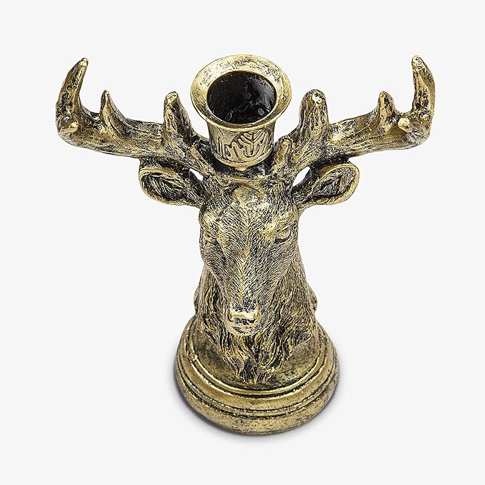 Luminara - Taper Candle Holder - Reindeer - Brass - 5.5" x 8" Classic Stag Head Design Compatible with Luminara Flickering Flameless LED Taper Candles