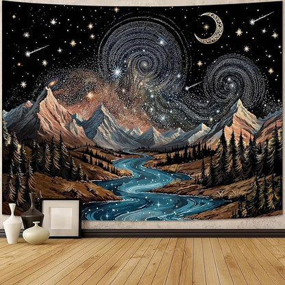 kampdream Snow Mountain Tapestry, Majestic Peaks and Creek Landscape Wall Hanging, Nature Home Decor for Bedroom and Living Room Wall Art Decoration