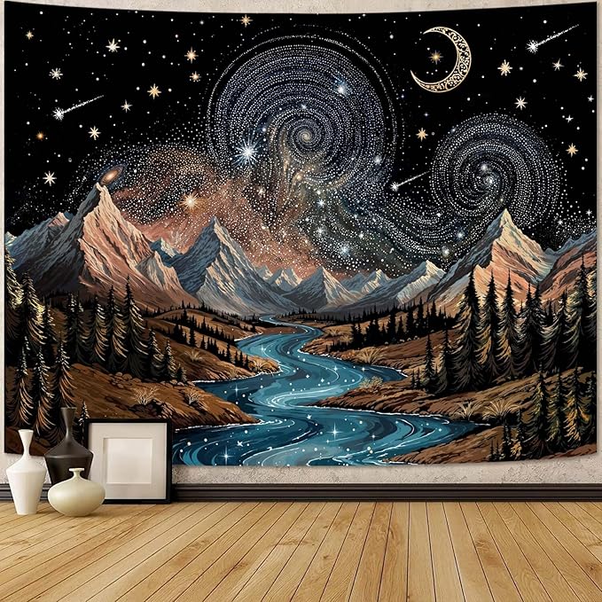 kampdream Snow Mountain Tapestry, Majestic Peaks and Creek Landscape Wall Hanging, Nature Home Decor for Bedroom and Living Room Wall Art Decoration