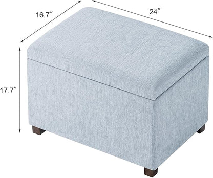 Joveco 24" Linen Storage Ottoman Bench, Rectangle Foot Rest Stool for Living Room, Bedroom, Entryway, Linen Llight Bue