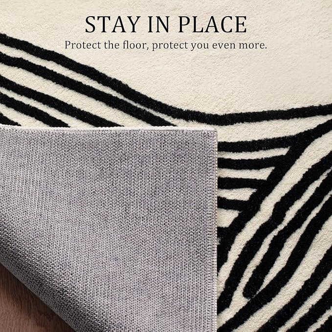 YIHOUSE 9×12 Ft Washable Rug, Black and White Abstract Area Rug for Bedroom, Living Room, Dining Room, Office, Playroom, Nursery, Ultra Thin Nonslip Modern Large Rugs Soft Contemporary Striped Rugs
