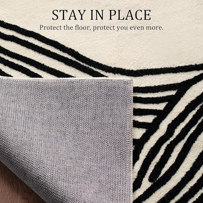 YIHOUSE 5×7Ft Area Rugs, Abstract Washable Rug, Modern Black and White Rug for Bedroom Living Room Dining Room Office Playroom Nursery, Nonslip Throw Non-Shedding Thin Contemporary Striped Rugs