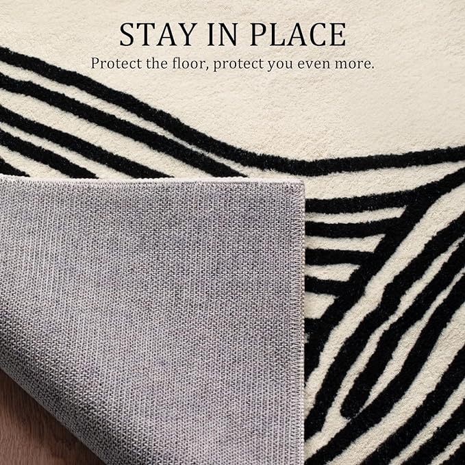 YIHOUSE 6×9 Ft Washable Rug, Black and White Abstract Rug for Bedroom, Living Room, Dining Room, Office, Playroom, Nursery, Nonslip Thin Modern Large Rugs Soft Abstract Contemporary Striped Rugs