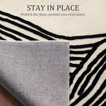 YIHOUSE 6×9 Ft Washable Rug, Black and White Abstract Rug for Bedroom, Living Room, Dining Room, Office, Playroom, Nursery, Nonslip Thin Modern Large Rugs Soft Abstract Contemporary Striped Rugs