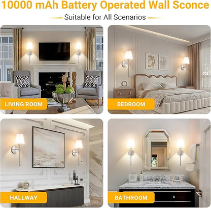 Battery Operated Wall Sconce: Peel and Stick Adhesives Stick On Non Drill Wall Light, Rechargeable Wireless Wall Lamp with Battery Corn Bulb for Bedroom Wall Decor (Gold,20inch)