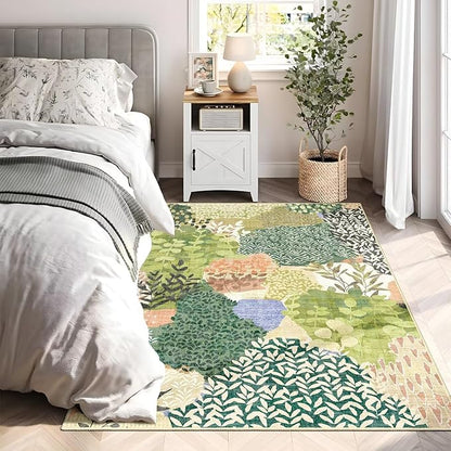 DEXDE Washable Area Rug 3x5 for Living Room, Tropical Vintage Leaf Botanical Rugs Non Slip Soft Kids Room,Abstract Small Boho Carpet for Bedroom, Entryway, Kitchen, Office Dining Room,Green
