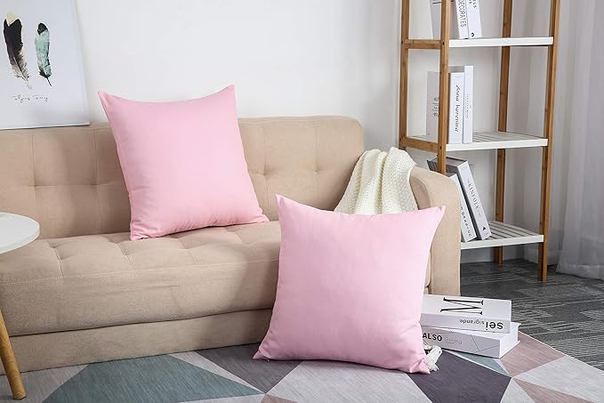 TangDepot Handmade Decorative Solid 100% Cotton Canvas Throw Pillow Covers/Pillow Shams, (12"x12", Salmon Pink)
