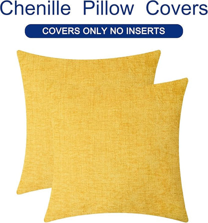 CaliTime Throw Pillow Covers Decorative 24 X 24 Inches Pack of 2 Cozy Chenille Cushion Cases for Couch Sofa Bed Living Room Home Mustard Yellow