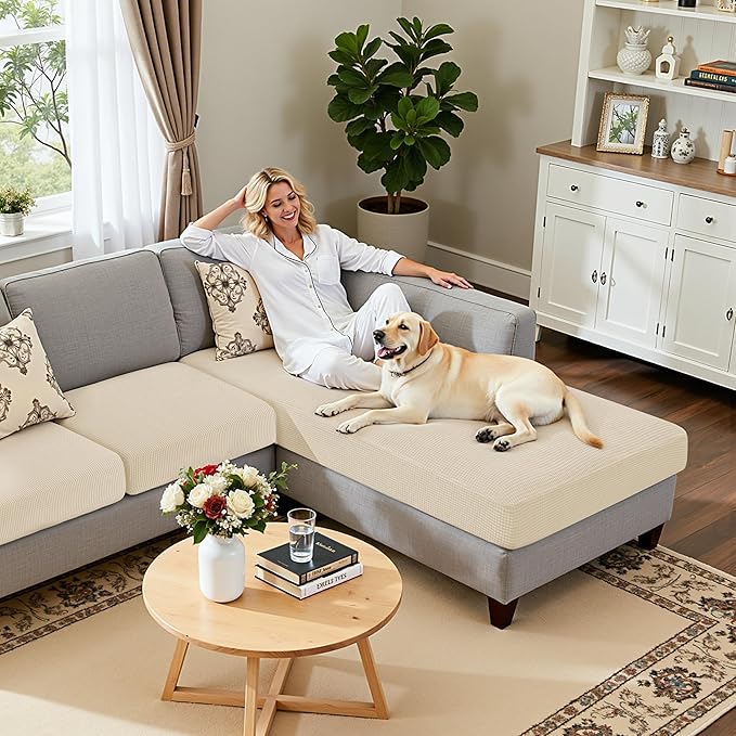 Hokway Chaise Cover Set Individual Couch Cushion Slipcovers Reversible Cushion Protector for L-Shape Sofa