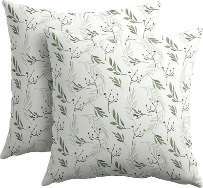 Sage Green Spring Pillow Covers 24x24 Set of 2 Leaves Throw Pillow Covers Neutral Pillowcase Linen Decoration Farmhouse Soft Decorative Plants Vintage Cushion Case Couch for Indoor Outdoor Home Decor