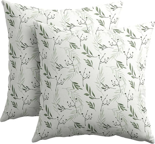 Sage Green Spring Pillow Covers 22x22 Set of 2 Leaves Throw Pillow Covers Neutral Pillowcase Linen Decoration Farmhouse Soft Decorative Plants Vintage Cushion Case Couch for Indoor Outdoor Home Decor