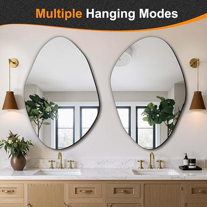 Delma Irregular Wall Mirror, 36"x24" Asymmetrical Wavy Cloud Design, Frameless Decorative Mirror for Bathroom, Bedroom, Living Room & Entryway, Modern Boho Wall-Mounted