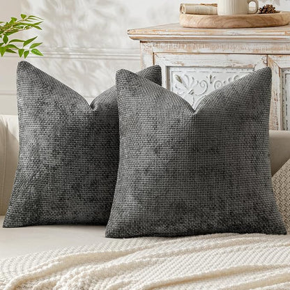MIULEE Pack of 2 Couch Throw Pillow Covers 20x20 Inch Dark Gray Modern Boho Accent Decorative Pillow Covers Soft Chenille Farmhouse Cushion Covers for Home Decor Bed Sofa Living Room