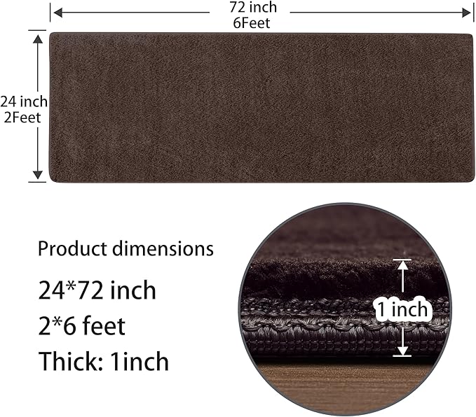 PURE ERA Carpet Stair Tread Landing Mat Area Rug Ultra Plush Shag Soft Non Slip Skid Resistant Tape Free Indoor Doormat Washable Reusable Dark Brown 2' X 6'