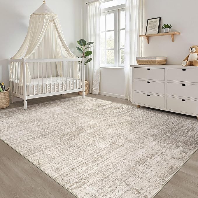 12x15 Area Rug Living Room: Washable Large Neutral Brown Rugs Abstract Soft Modern Stain Resistant Indoor Floor Non-Slip Carpet for Bedroom Nursery Kids Office Playroom Dining Room Under Table Home