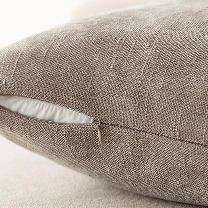 Foindtower Set of 2 Soft Textured Chenille Throw Decorative Pillow Covers Square Accent Solid Cushion Cover Cozy Neutral Farmhouse Pillow Case for Couch Sofa Bedroom Living Room 18x18 Inch,Light Taupe