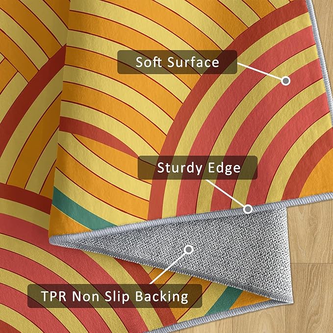 Mid Century Small Rug 2x3 Retro Abstract Geometric Pattern, Washable Entryway Bedroom Kitchen Doormat, Mid Century Decor for Home, Soft Non Slip Indoor Door Mat, Low Pile Design & G869