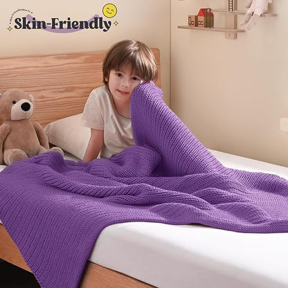 Guohaoi Knitted Weighted Blanket Kids (Purple 50"x60" 7lbs) No Beads Cooling Heavy Blanket, Home Decor Breathable Chunky Knit Throw Blanket for All-Season Use