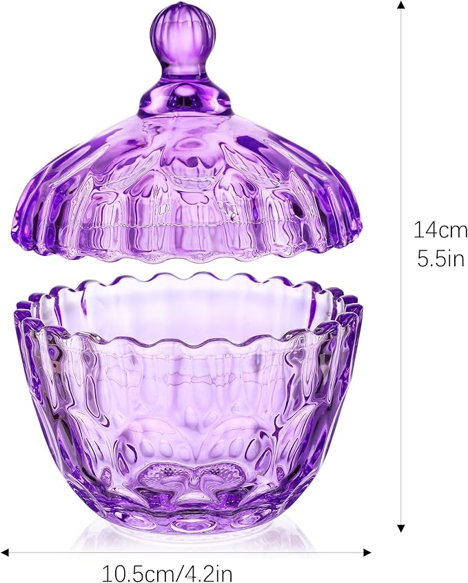 kanpura 350 ml/11.5 oz Elegant Crystal Candy Dish with Lid Decorative Candy Jar Bowl Glass Container Boxes for Home Office Desk Decor(Purple)